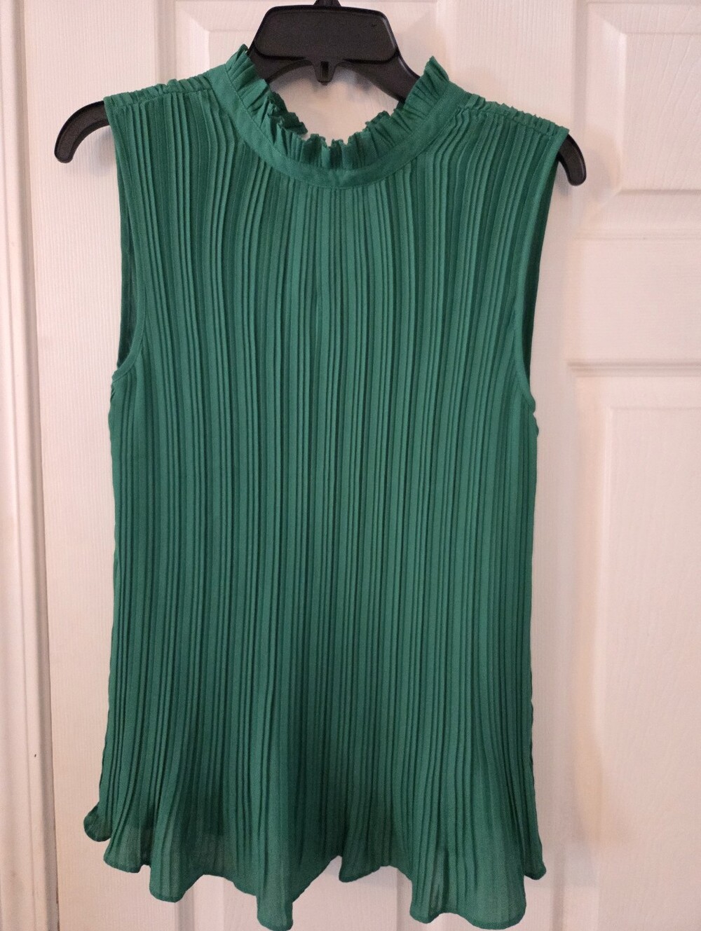 Sleeveless Green Pleated Mock Neck Top